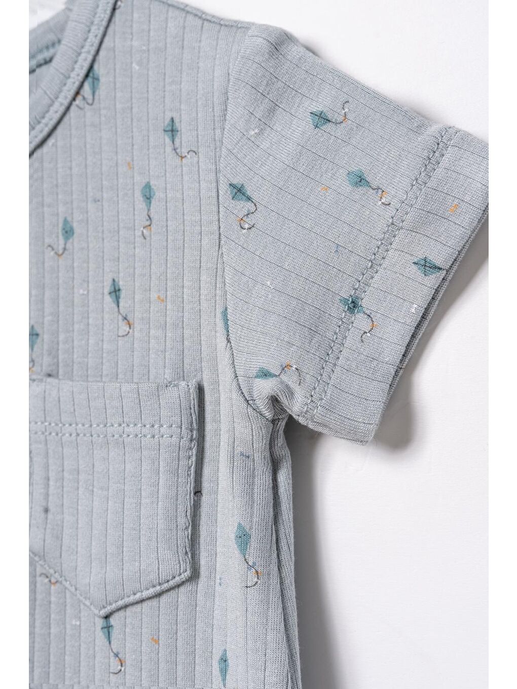 Turkuaz Bebek Şort Kollu Tulum, %100 Organik Pamuk, Bebek ve Yenidoğan Serisi - CSYM31115-5