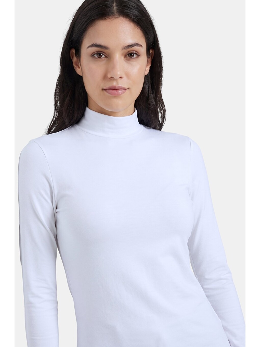 2-beyaz Kadın Yarım Balıkçı Yaka Uzun Kollu Body/bluz - 2'li Paket-2