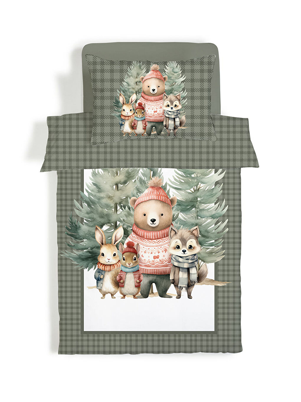 Karışık Sevimli Hayvanlar Desenli Çarşafsız 2 li Takım Baskılı Tek Kişilik Nevresim Takımı 160x220 cm-1