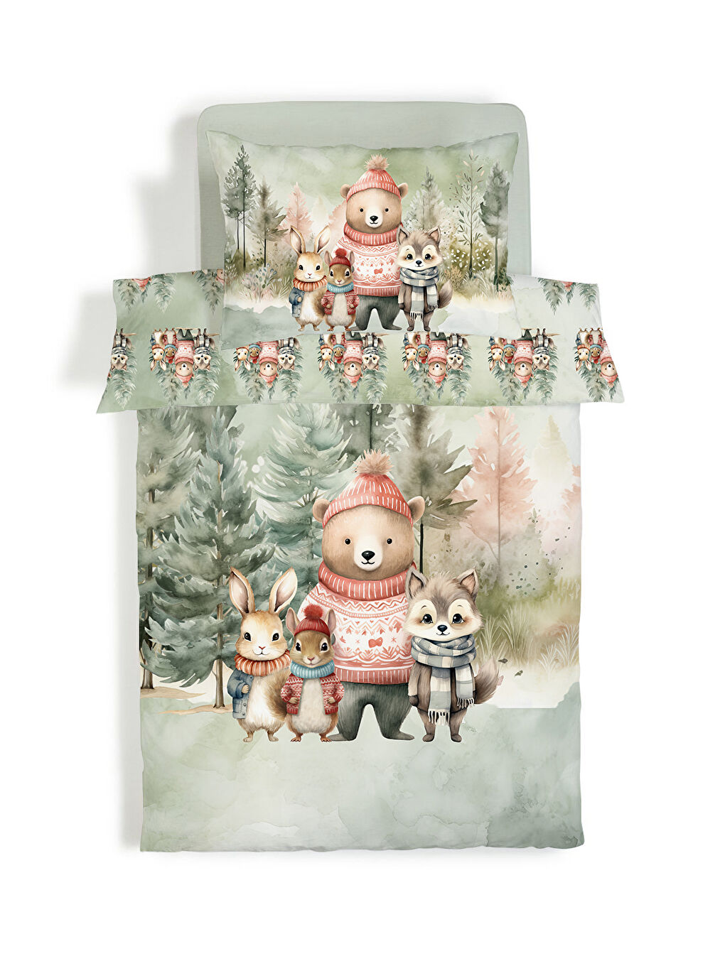 Karışık Sevimli Hayvanlar Desenli Çarşafsız 2 li Takım Baskılı Tek Kişilik Nevresim Takımı 160x220 cm-1