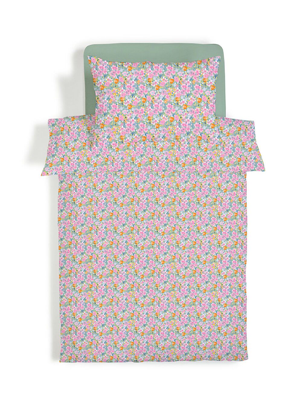 Karışık Çiçek Desenli Çarşafsız 2 li Takım Baskılı Tek Kişilik Nevresim Takımı 160x220 cm-1