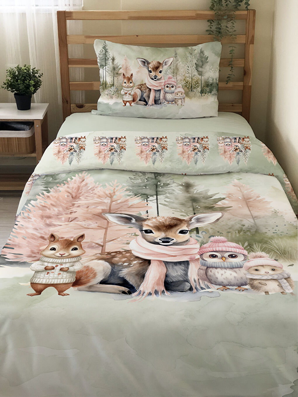 Karışık Sevimli Hayvanlar Desenli Çarşafsız 2 li Takım Baskılı Tek Kişilik Nevresim Takımı 160x220 cm