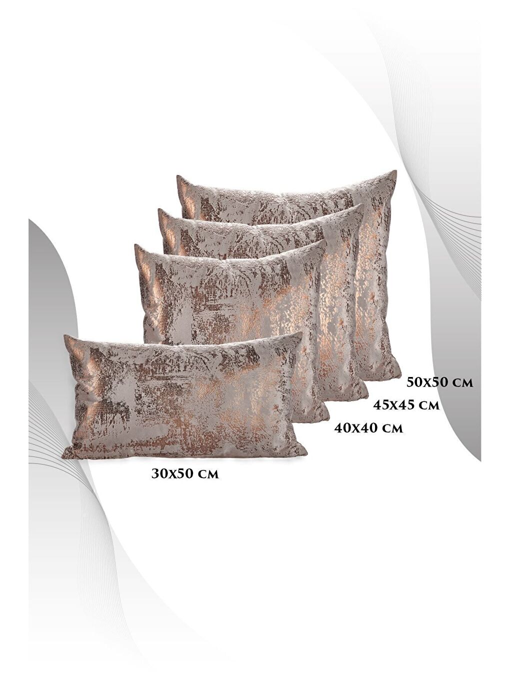 Bej Gri Bakır Kırlent Kılıfı Dekoratif Desenli Kadife-3
