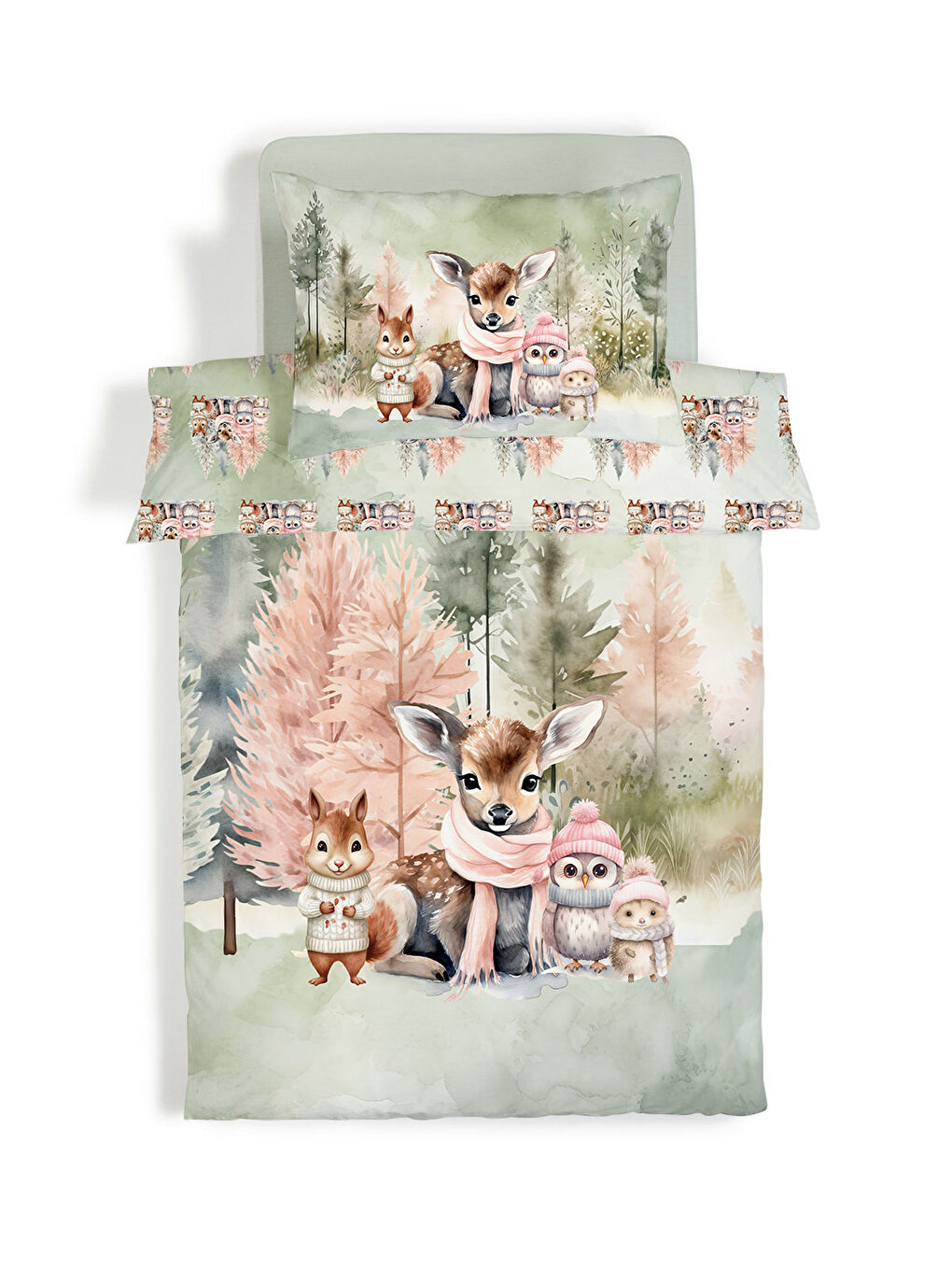 Karışık Sevimli Hayvanlar Desenli Çarşafsız 2 li Takım Baskılı Tek Kişilik Nevresim Takımı 160x220 cm-1