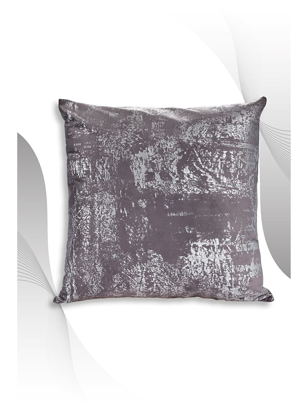 Gri Antrasit Gümüş Kırlent Kılıfı Dekoratif Desenli Kadife-1