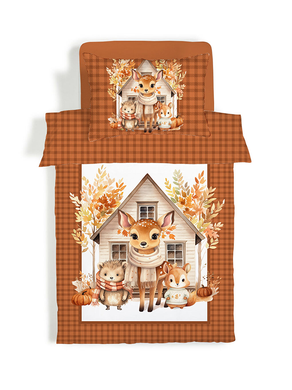 Karışık Sevimli Hayvanlar Desenli Çarşafsız 2 li Takım Baskılı Tek Kişilik Nevresim Takımı 160x220 cm-4