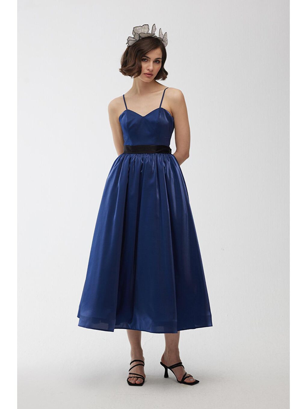 Straplez Kabarık Abiye Elbise Lacivert-1