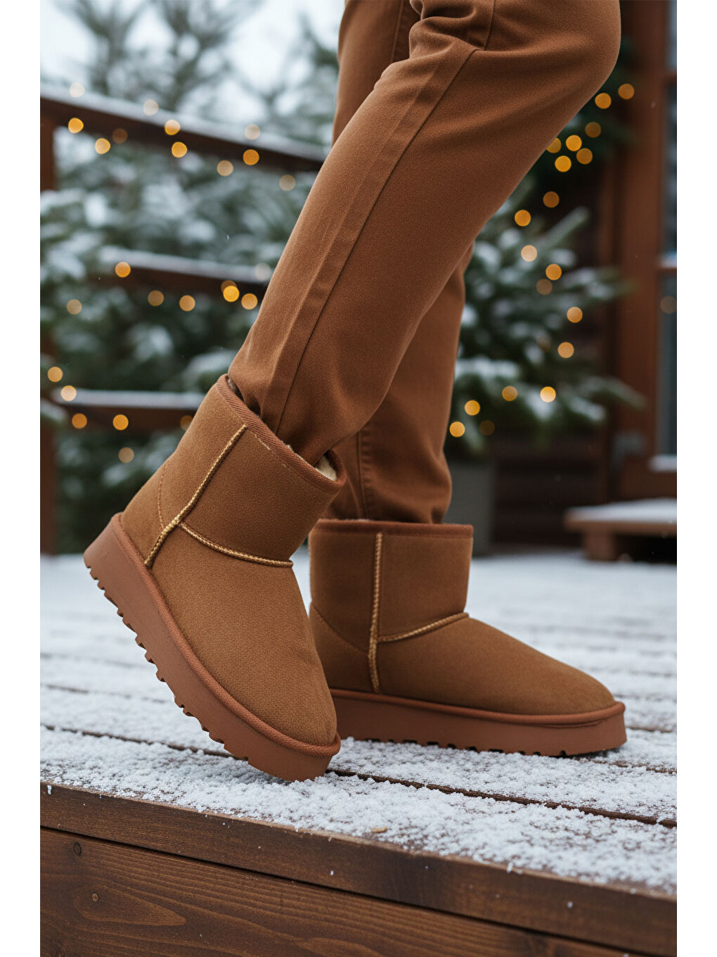 Kahverengi Taba Süet İçi Kürklü Soğuğa Dirençli Kaymaz Kadın Bot 696081 Z-2