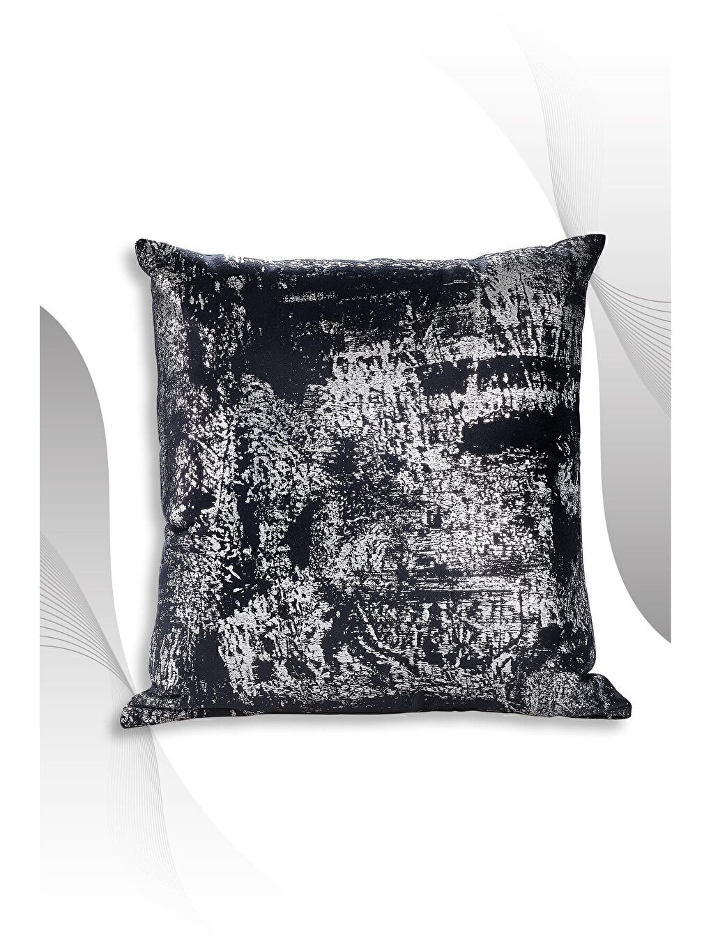 Siyah Gümüş Kırlent Kılıfı Dekoratif Desenli Kadife-1