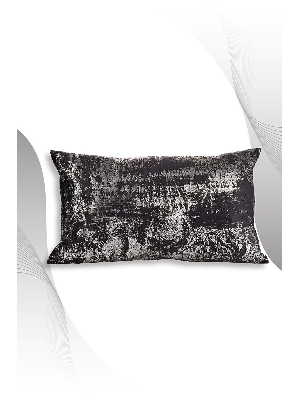 Siyah Gümüş Kırlent Kılıfı Dekoratif Desenli Kadife-2