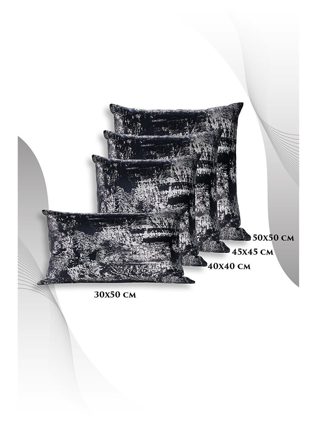 Siyah Gümüş Kırlent Kılıfı Dekoratif Desenli Kadife-4