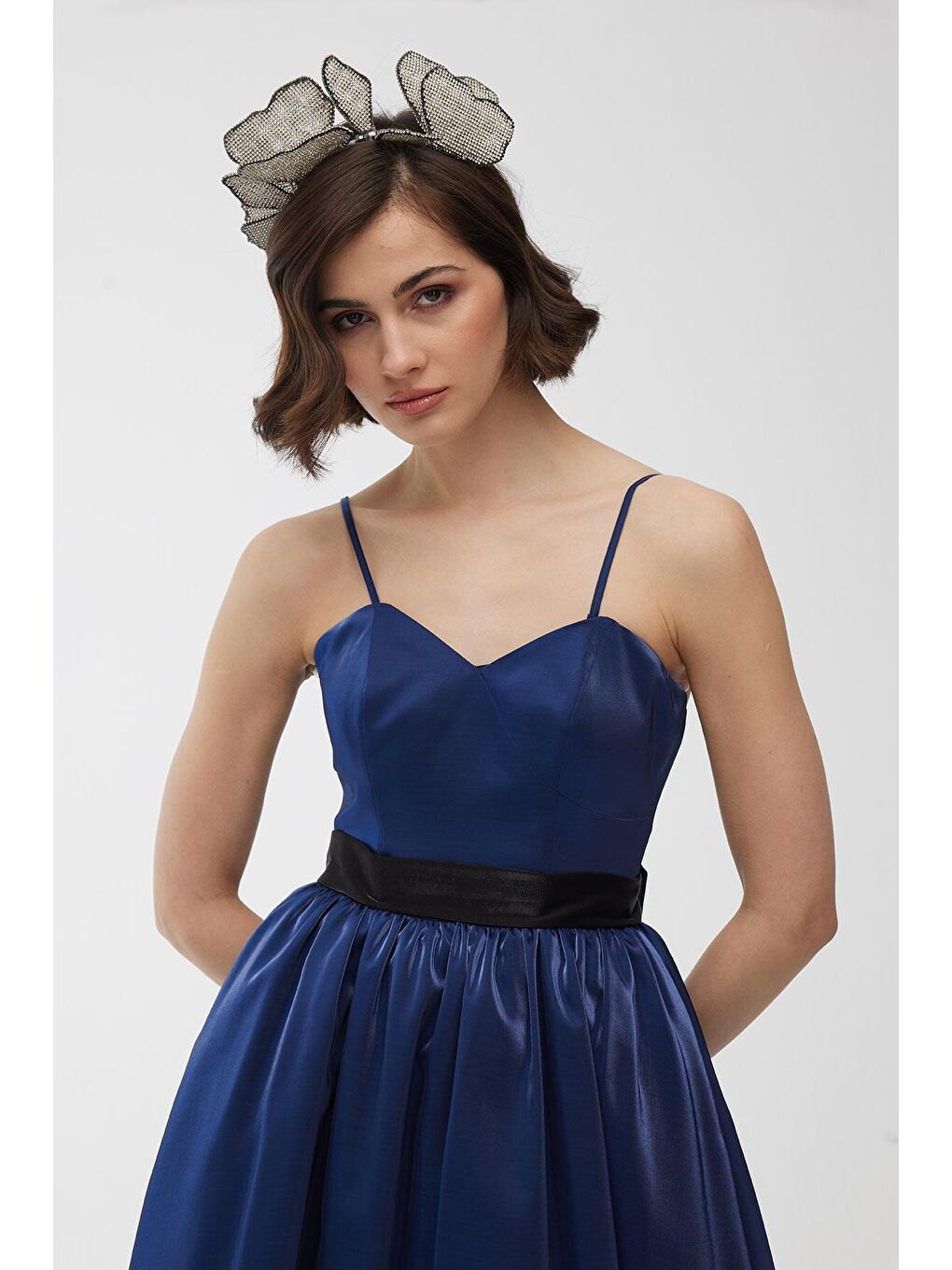 Straplez Kabarık Abiye Elbise Lacivert-3