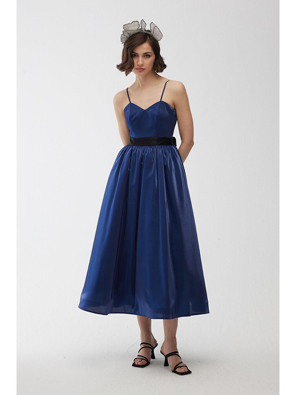 Straplez Kabarık Abiye Elbise Lacivert-4