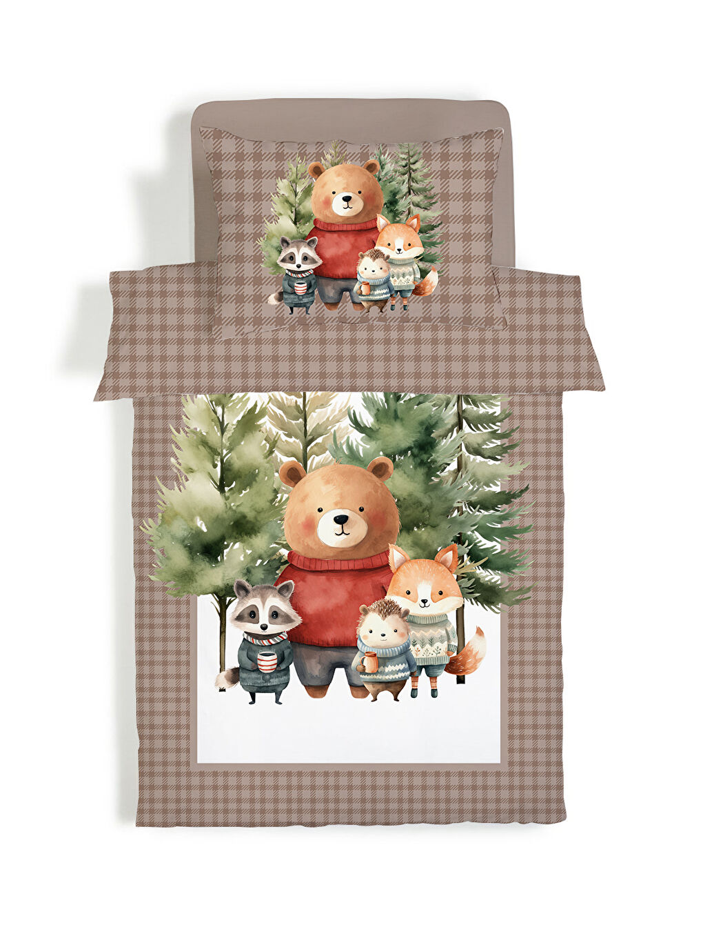 Karışık Sevimli Hayvanlar Desenli Çarşafsız 2 li Takım Baskılı Tek Kişilik Nevresim Takımı 160x220 cm-1