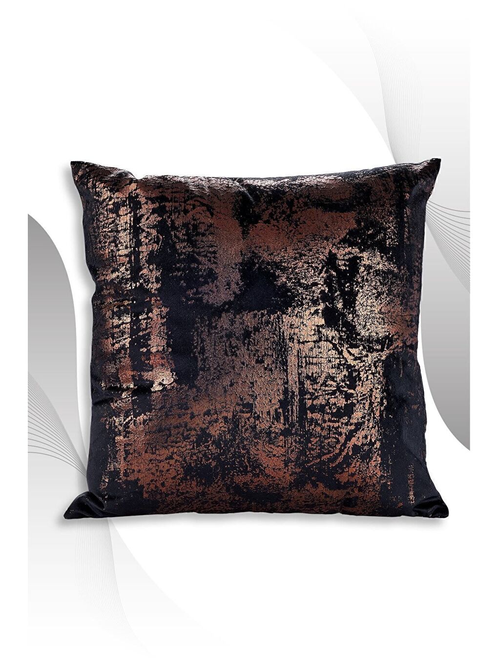 Siyah Bakır Kırlent Kılıfı Dekoratif Desenli Kadife-1