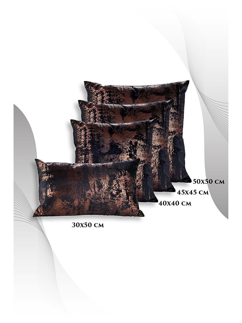 Siyah Bakır Kırlent Kılıfı Dekoratif Desenli Kadife-4