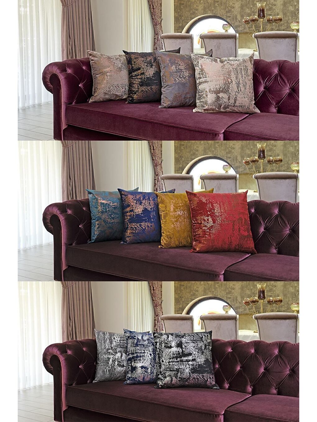 Siyah Bakır Kırlent Kılıfı Dekoratif Desenli Kadife-5