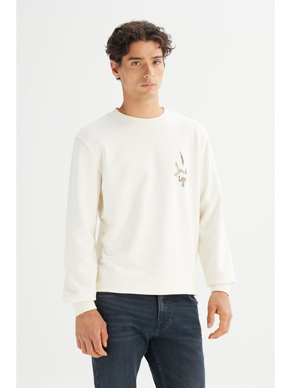 Ekru Regular Fit Bisiklet Yaka Sweatshirt