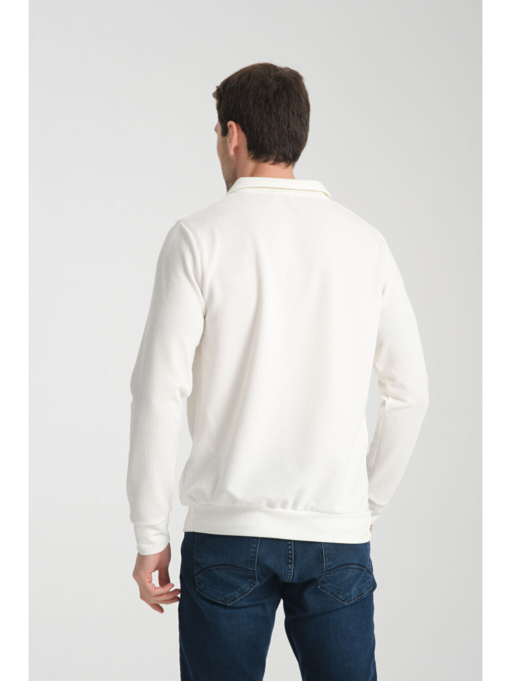 Ekru Erkek Yarım Fermuarlı Uzun Kol Sweatshirt 7702-4
