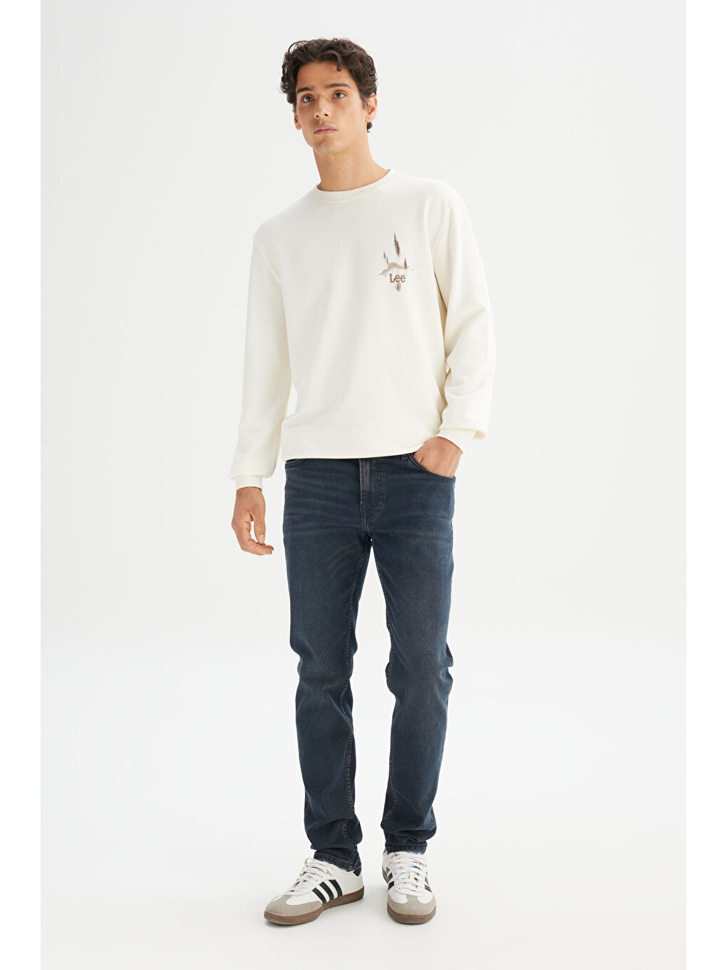 Ekru Regular Fit Bisiklet Yaka Sweatshirt-1