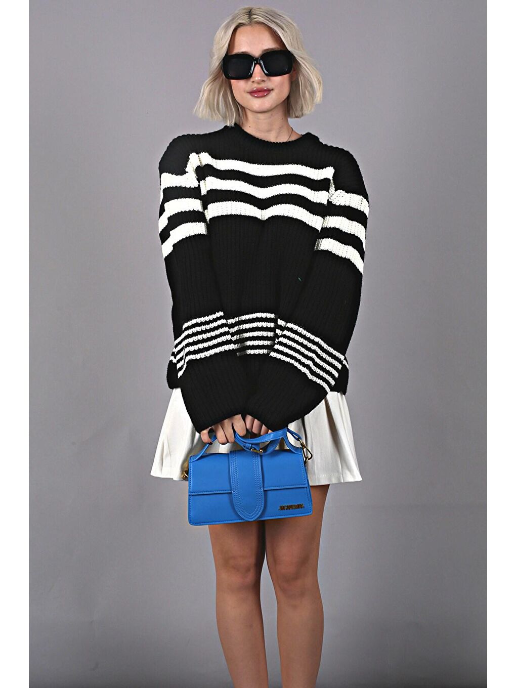 Siyah Çizgili Triko Kazak Mg1585-1