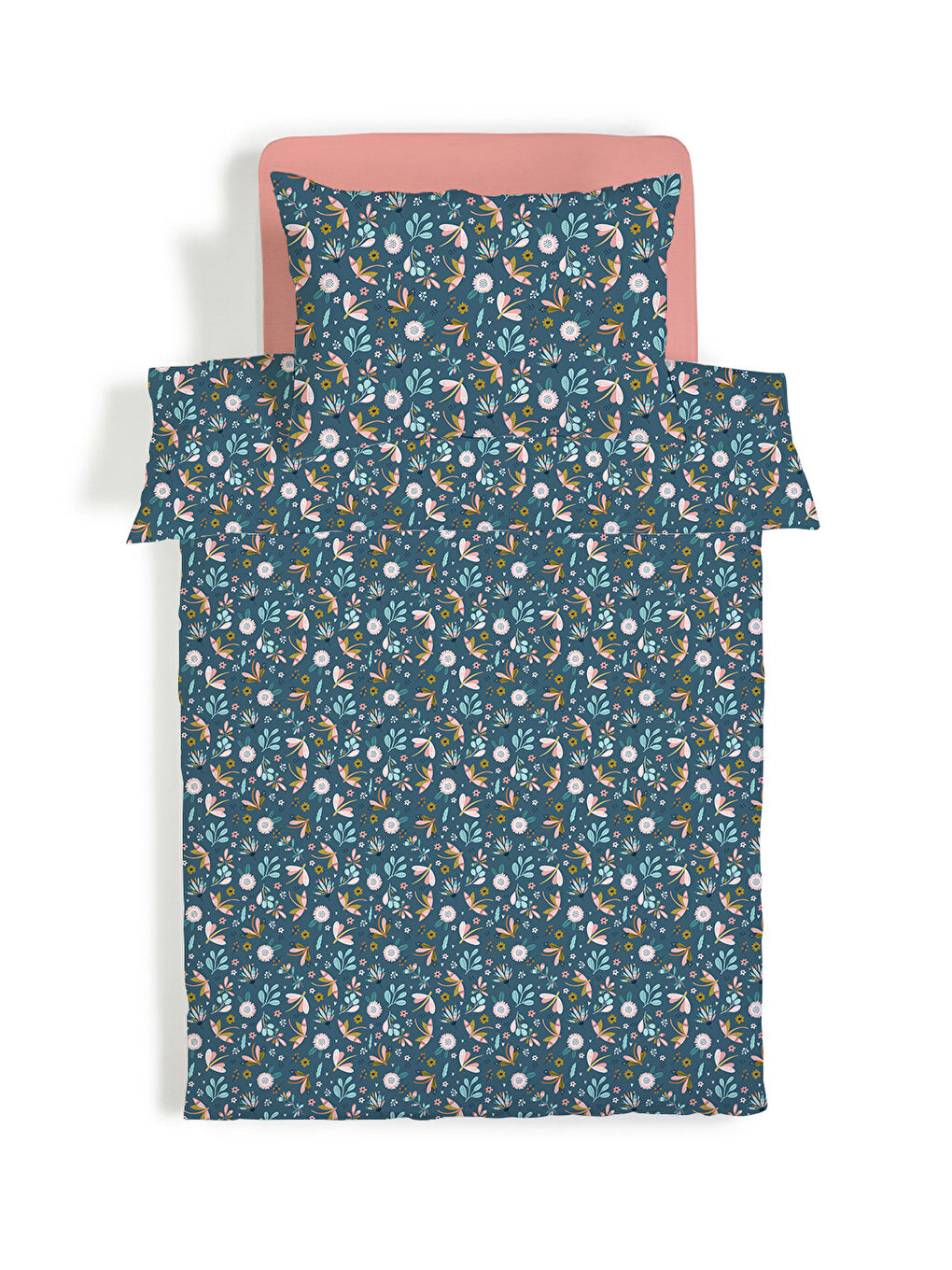 Karışık Çiçek Desenli Çarşafsız 2 li Takım Baskılı Tek Kişilik Nevresim Takımı 160x220 cm-1