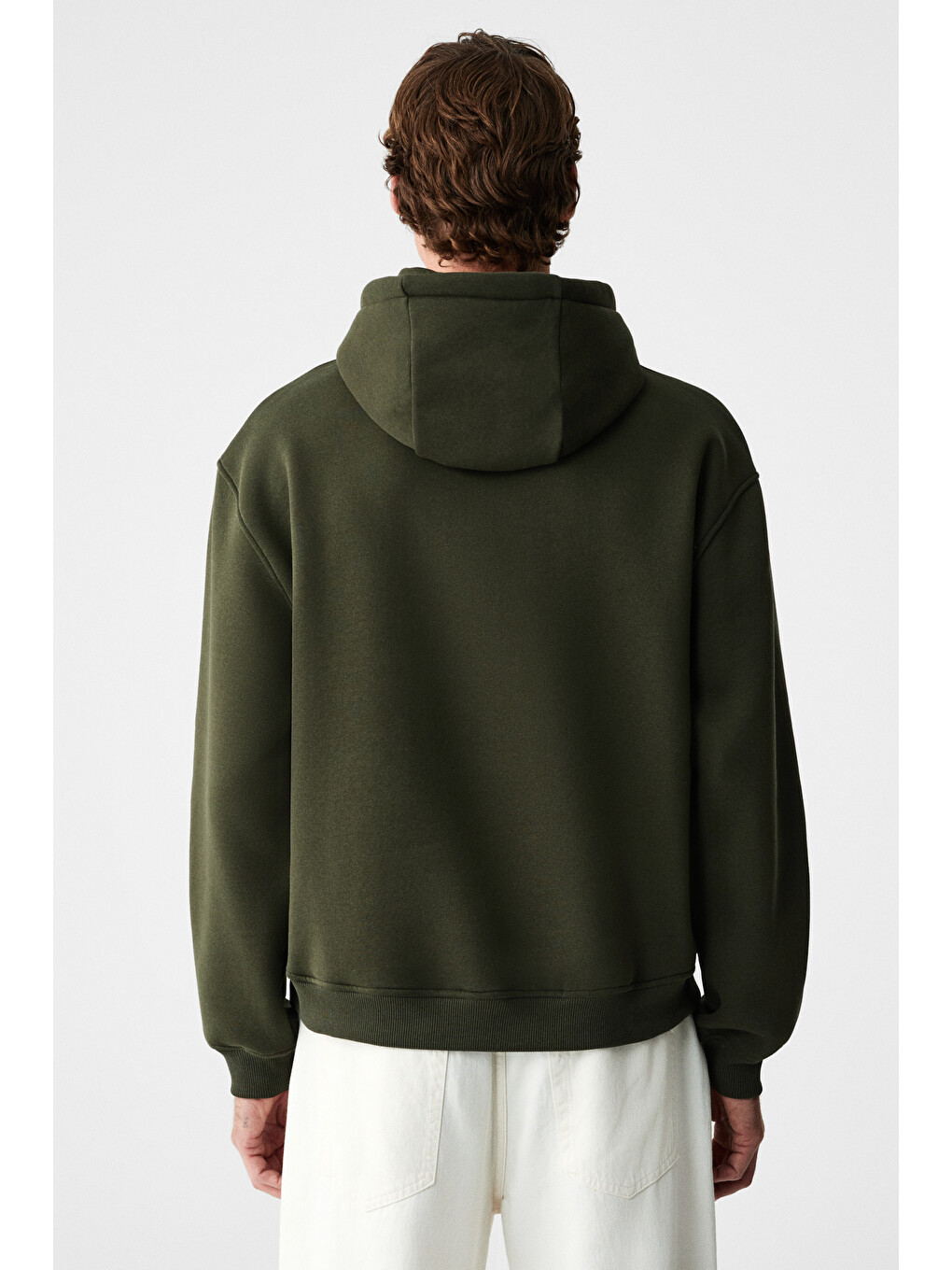 Cassıan Erkek Önü Kabaran Baskılı Kapüşonlu Kordonlu Kanguru Cepli Haki Sweatshirt-6