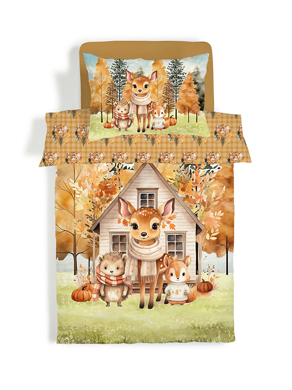 Karışık Sevimli Hayvanlar Desenli Çarşafsız 2 li Takım Baskılı Tek Kişilik Nevresim Takımı 160x220 cm-1