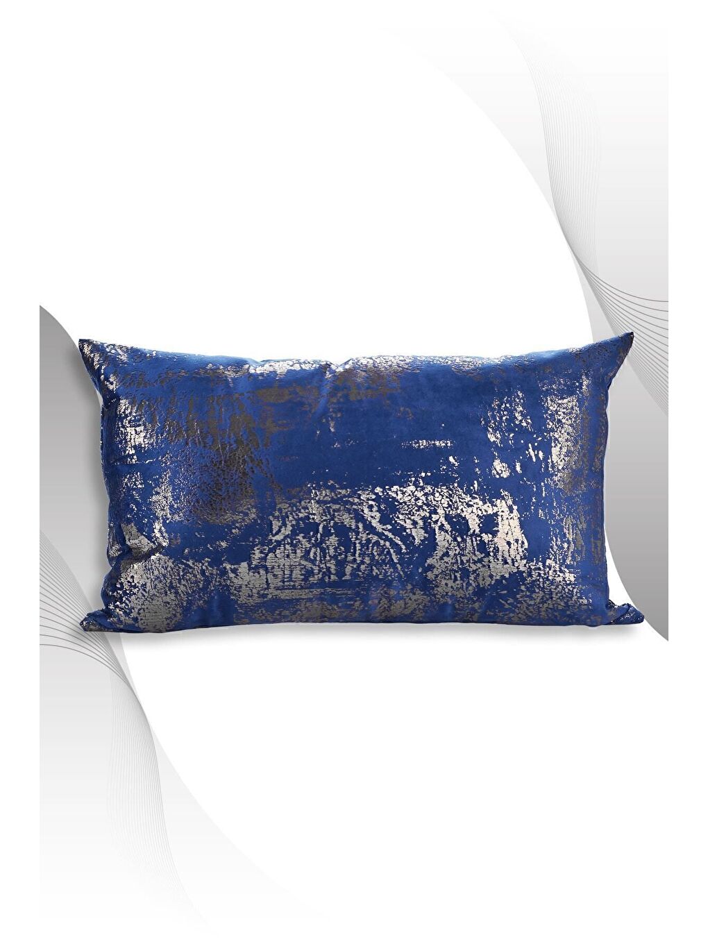 Lacivert Gümüş Kırlent Kılıfı Dekoratif Desenli Kadife-2