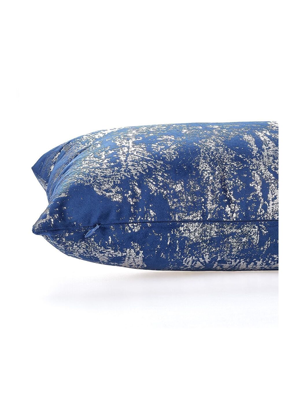 Lacivert Gümüş Kırlent Kılıfı Dekoratif Desenli Kadife-3