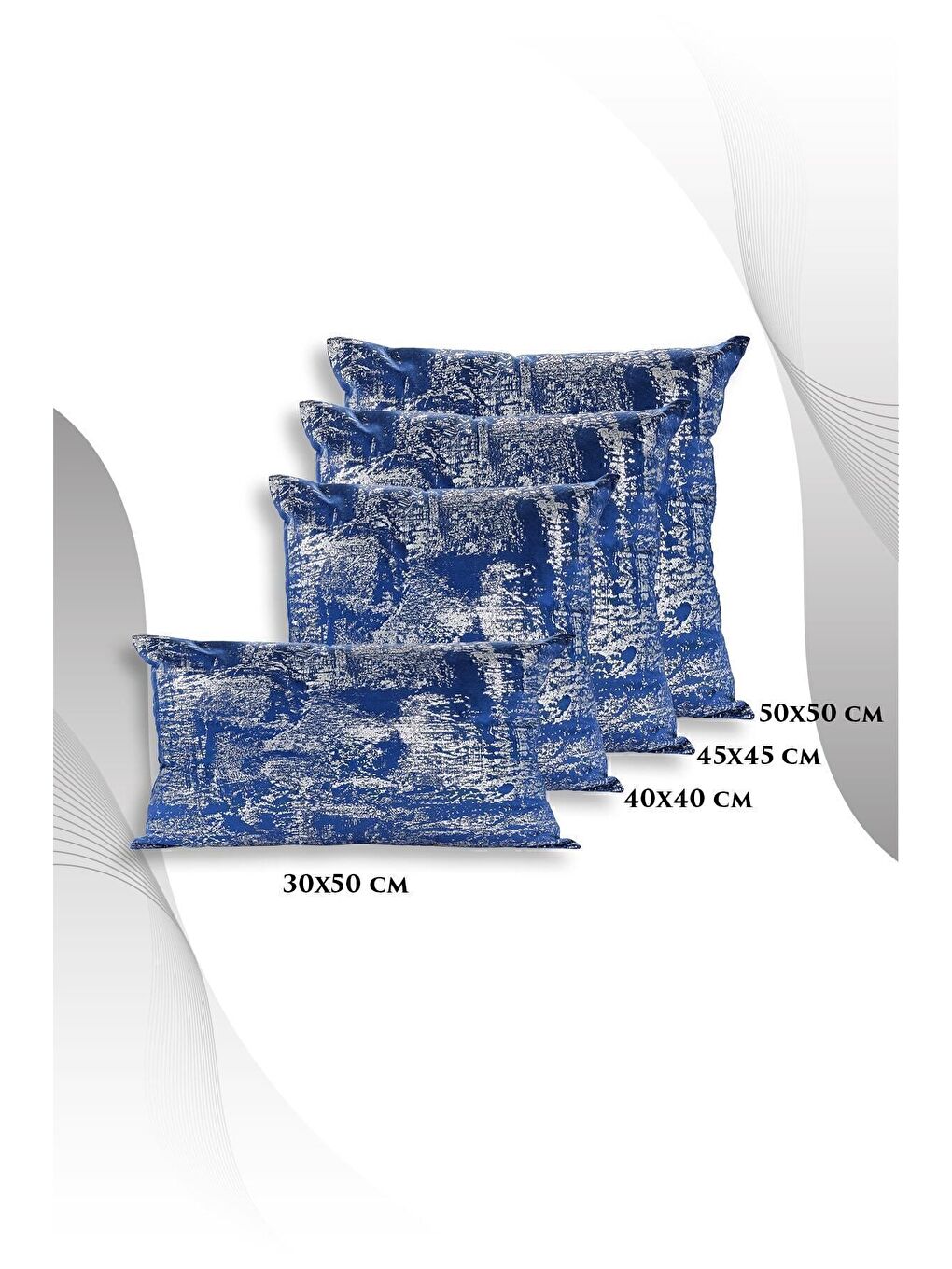 Lacivert Gümüş Kırlent Kılıfı Dekoratif Desenli Kadife-4