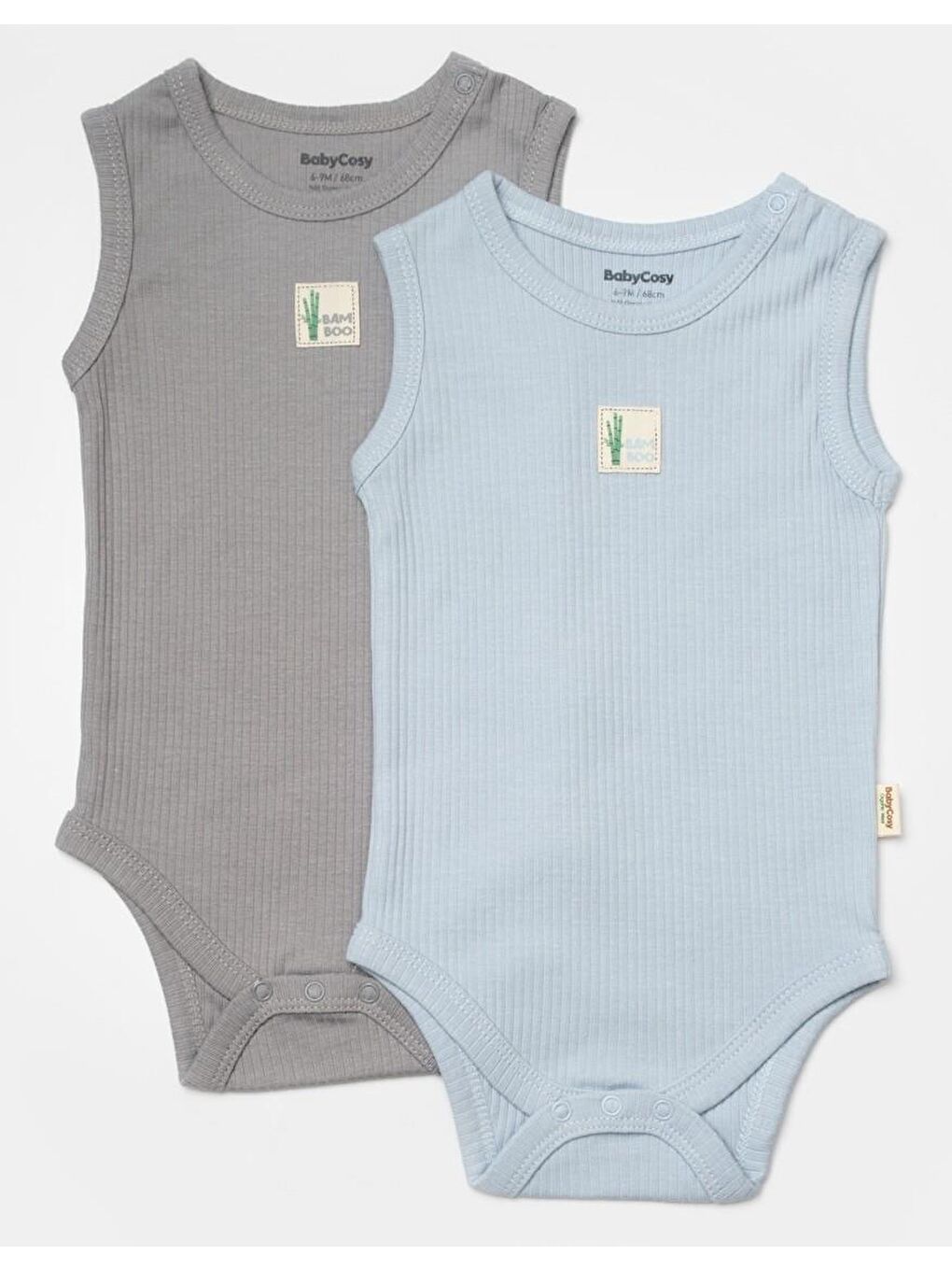 BabyCosy Organic Wear Mavi 2'li Askılı Erkek Bebek Çıtçıtlı Body CSYB9014 - 1