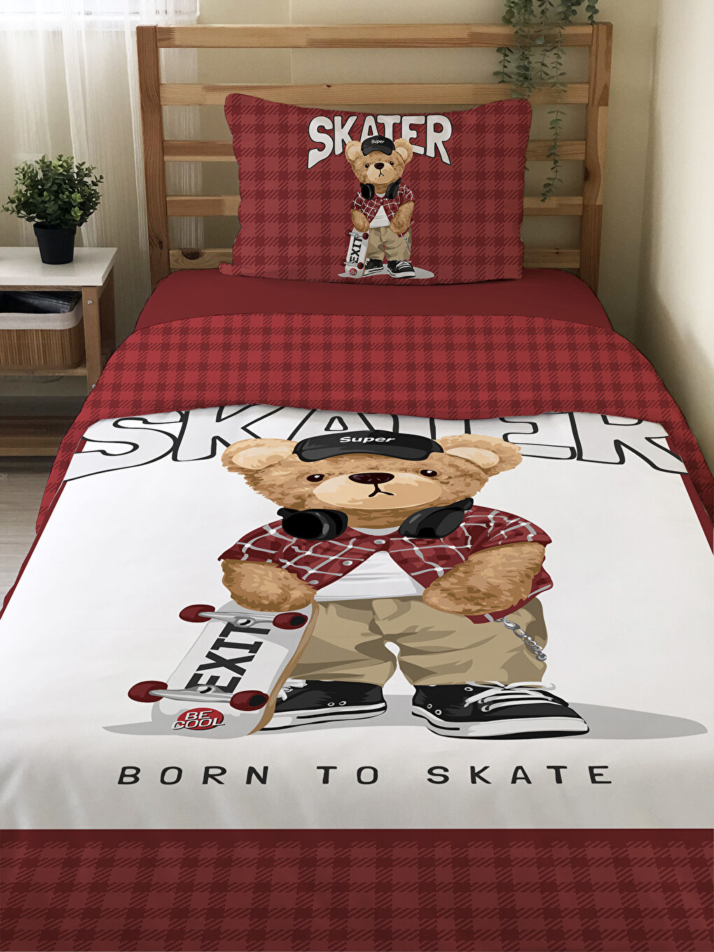 Karışık Tedy Desenli Çarşafsız 2 li Takım Baskılı Tek Kişilik Nevresim Takımı 160x220 cm