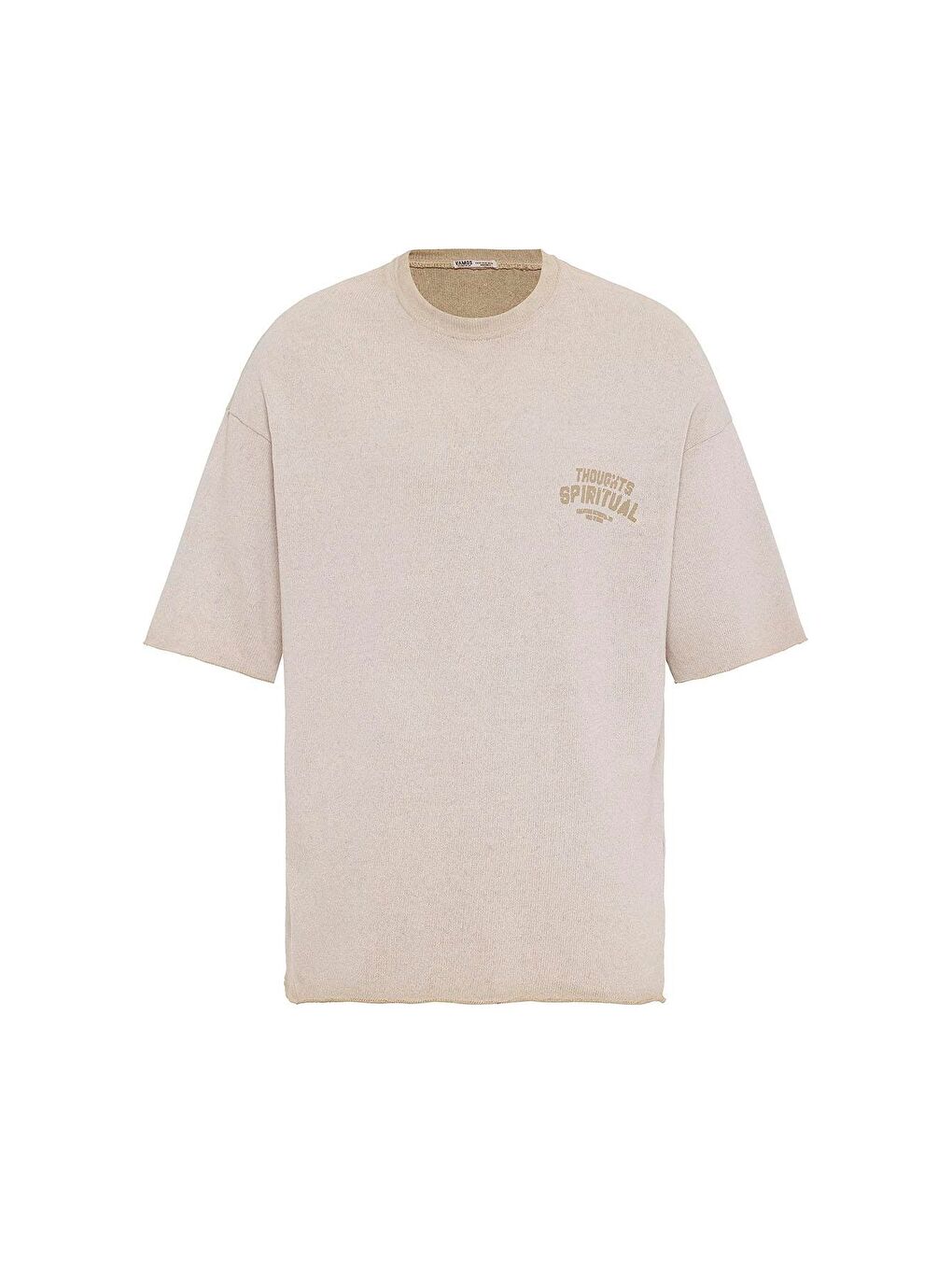 Bej Yıkamalı Oversize Triko Tişört Taş-1