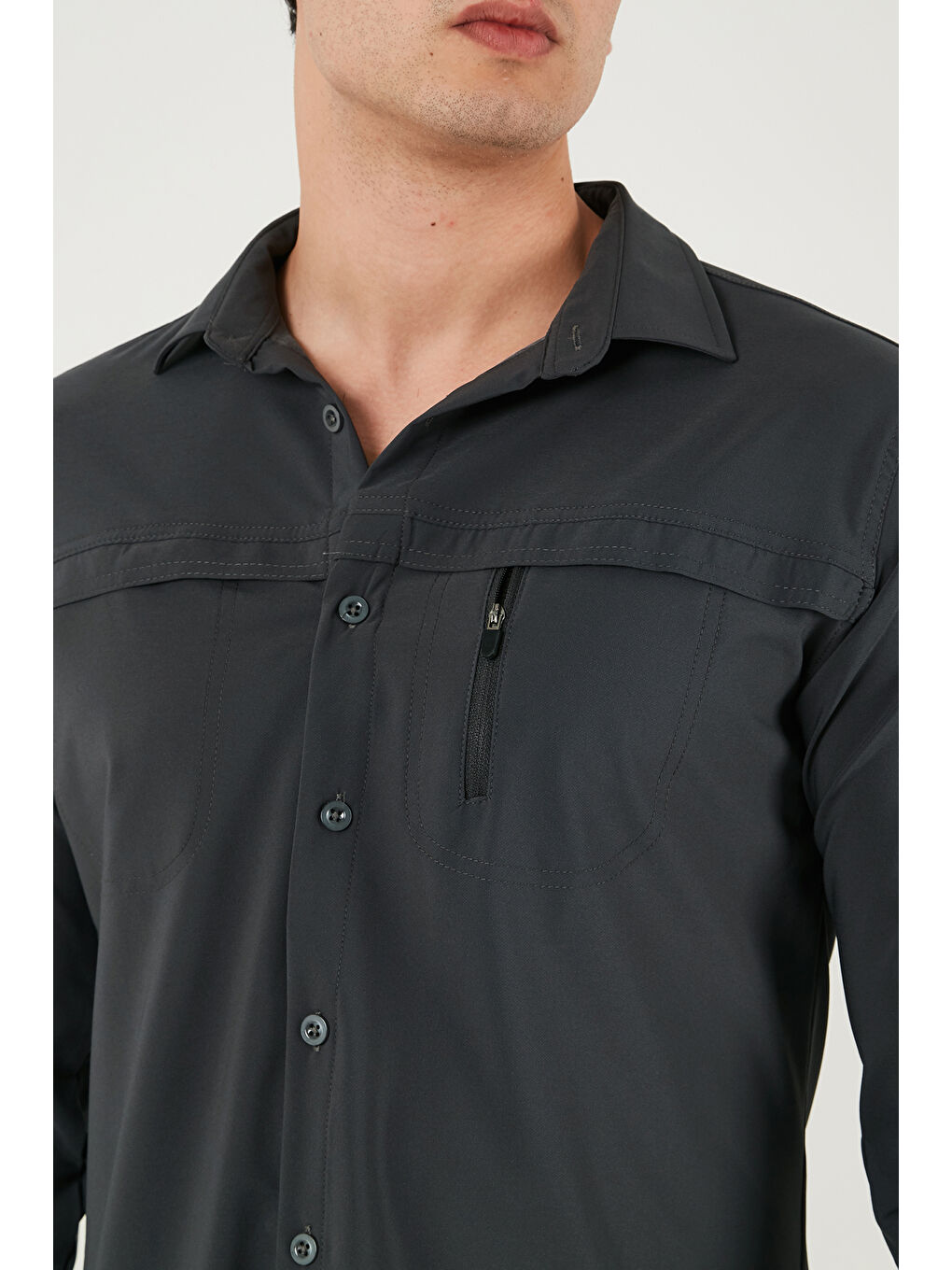 Gri Trekking ve Su İtici  Klasik Yaka Uzun Kollu Cepli Gömlek 693820-5