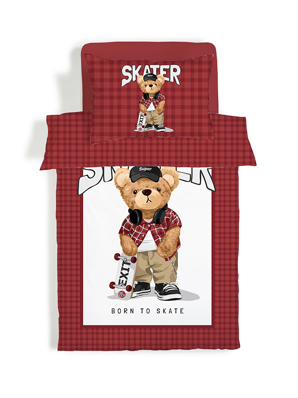 Karışık Tedy Desenli Çarşafsız 2 li Takım Baskılı Tek Kişilik Nevresim Takımı 160x220 cm-1