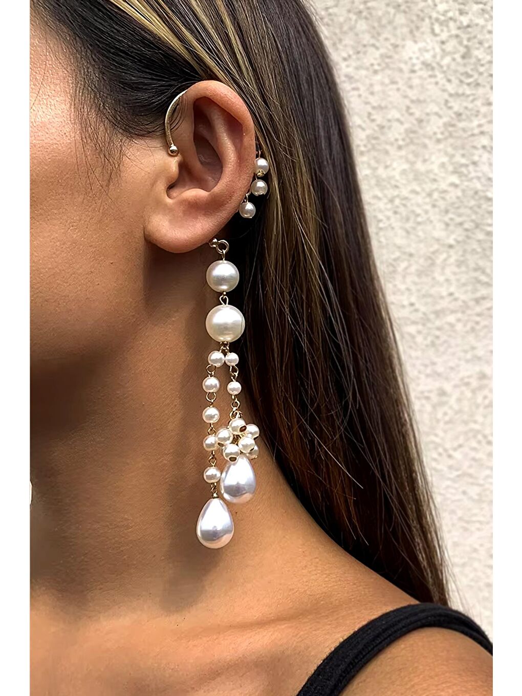 New Obsessions Sarı İnci Rüyası Kulak Deliği Gerektirmeyen Ear Cuff - Sallantılı Kıkırdak Küpesi