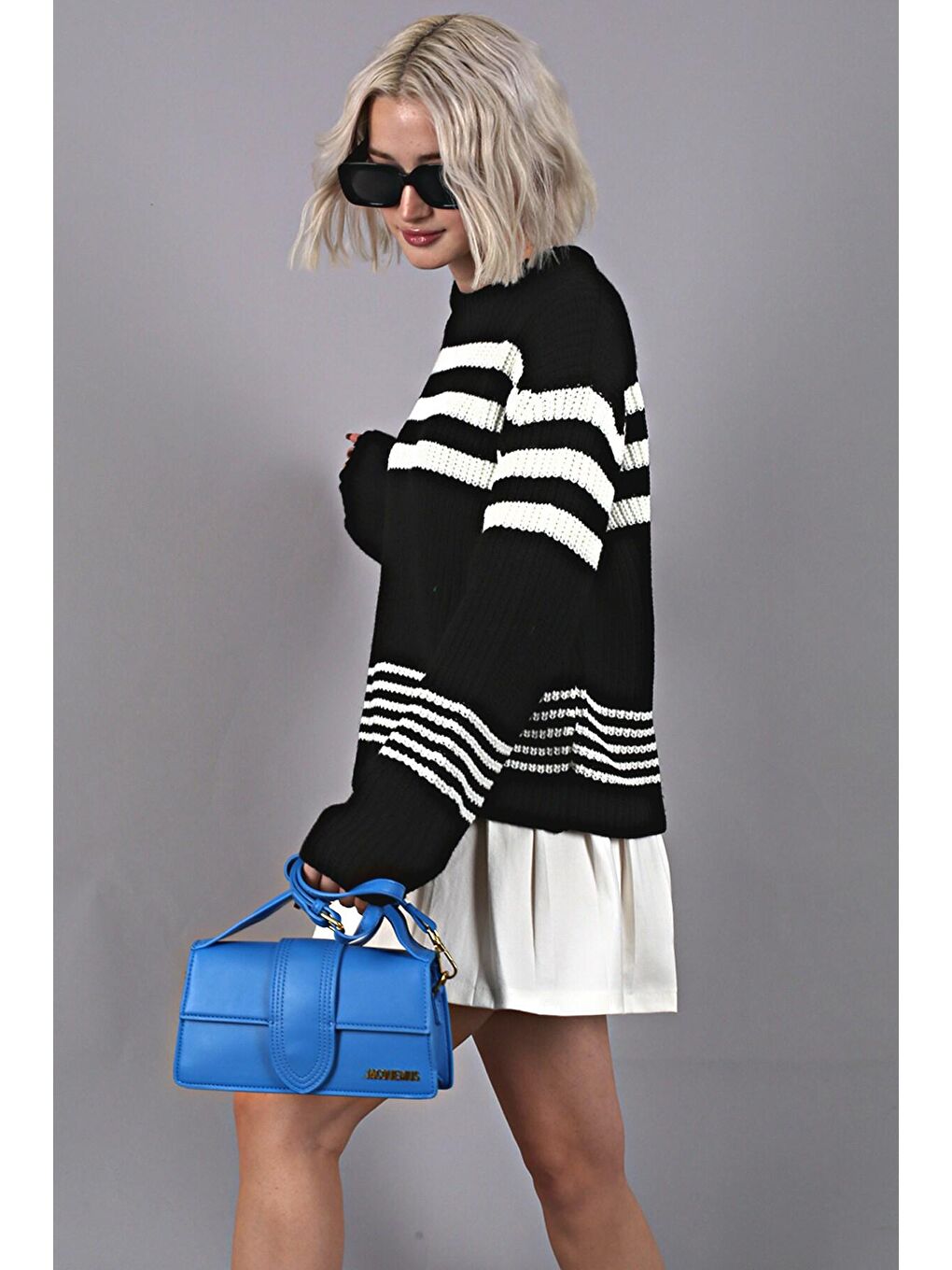 Siyah Çizgili Triko Kazak Mg1585-4