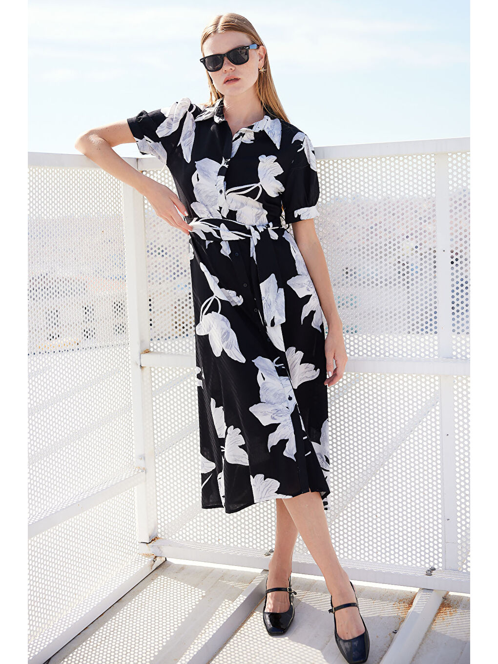 2213 Kısa Kol Viskon Elbise - D. Siyah-3