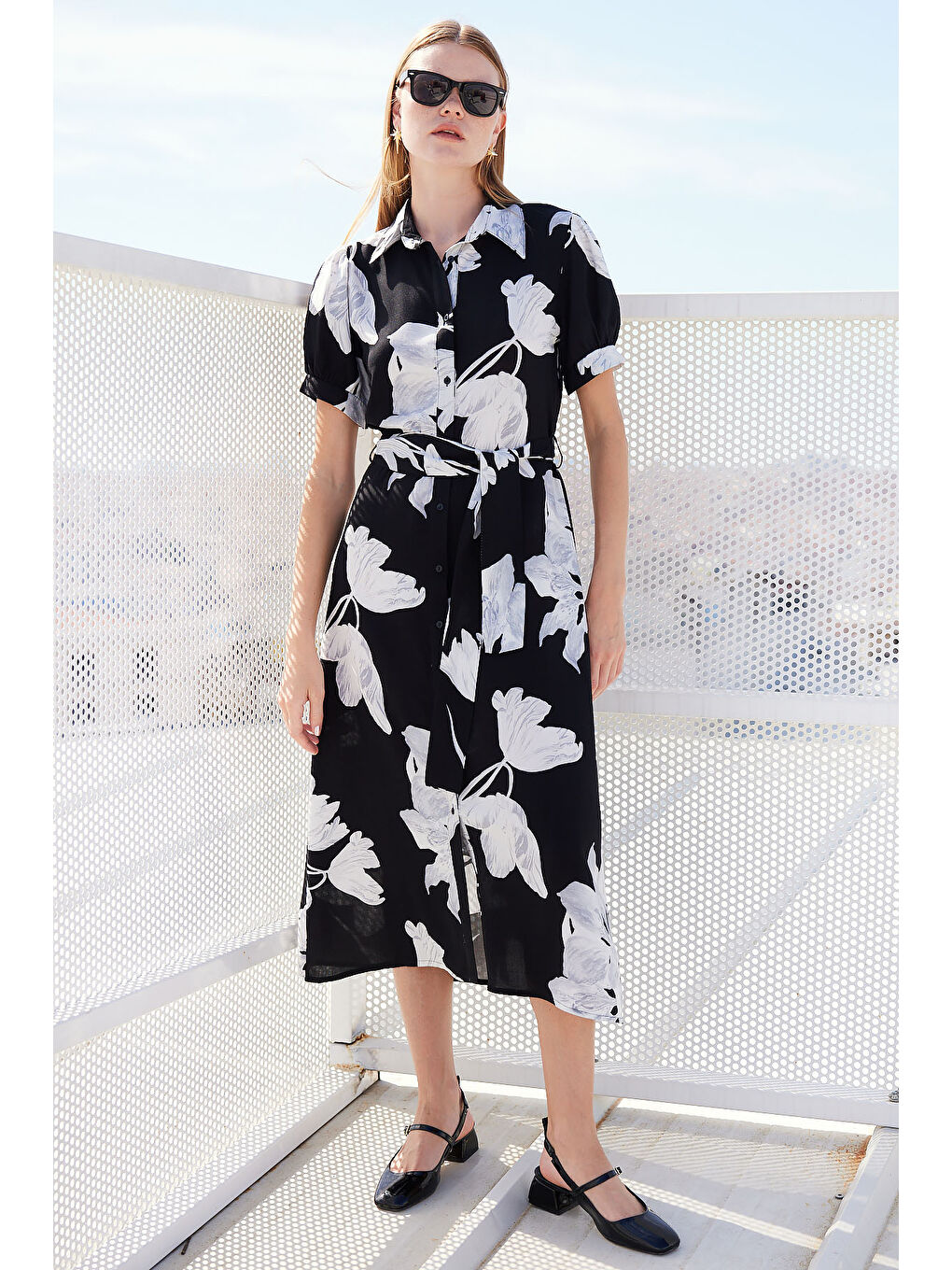 2213 Kısa Kol Viskon Elbise - D. Siyah-4