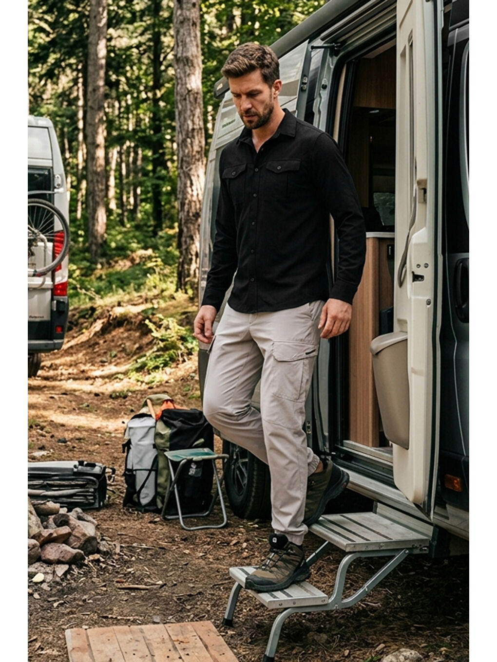 Siyah Treaking ve Su İtici Klasik Yaka Uzun Kollu Cepli Gömlek 693821