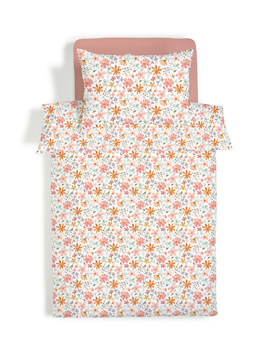 Karışık Çiçek Desenli Çarşafsız 2 li Takım Baskılı Tek Kişilik Nevresim Takımı 160x220 cm-1