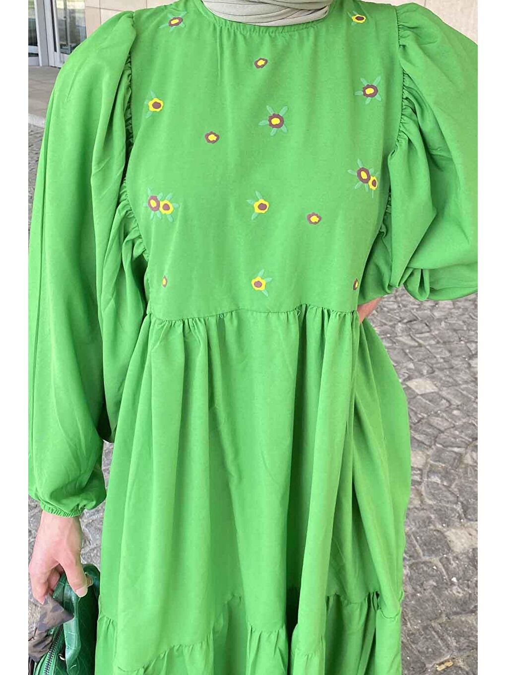 Yazlık Elica Elbise Zümrüt Yeşili-2