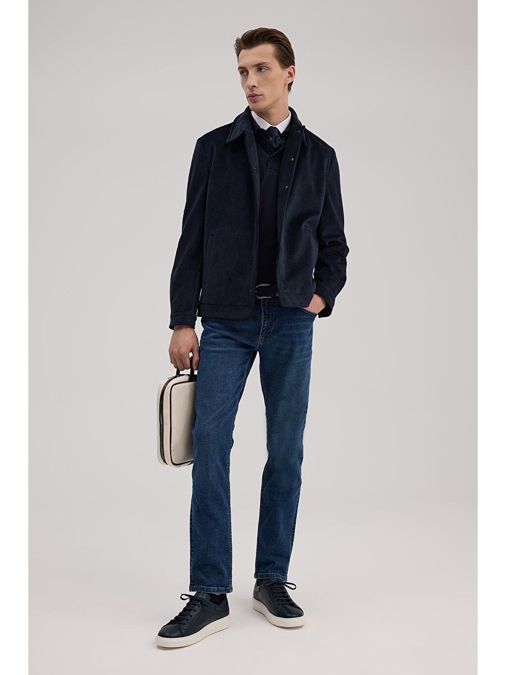 Lacivert Comfort Fit Hakim Yaka Kadife Mont