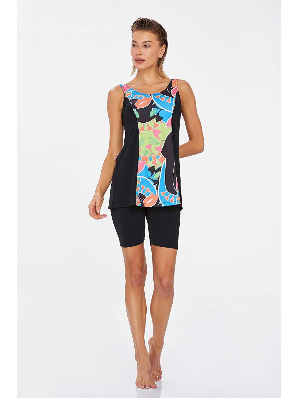 Sıfır Kol Şortlu Yarı Kapalı Mayo Walter 3862 Siyah-2