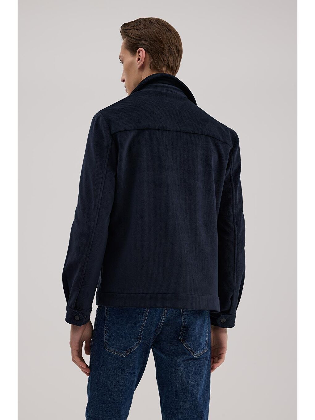 Lacivert Comfort Fit Hakim Yaka Kadife Mont-3