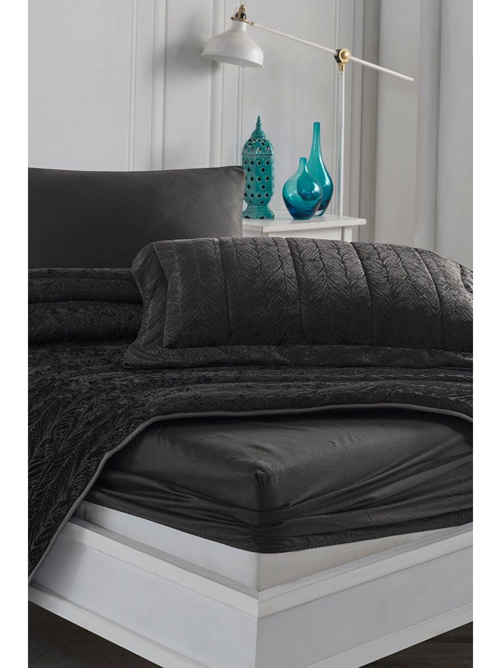 Elart Antrasit Velvet Kadife Comfort Set Modern Uyku Seti Tek Kişilik Antrasit 2 Parça - 1