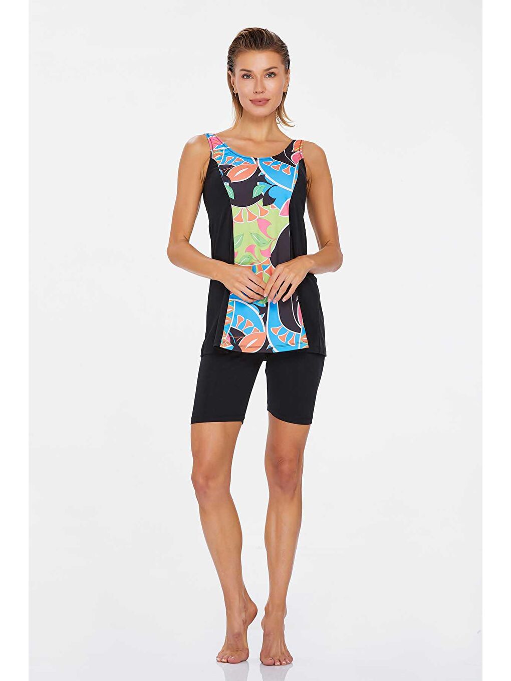 Sıfır Kol Şortlu Yarı Kapalı Mayo Walter 3862 Siyah-3