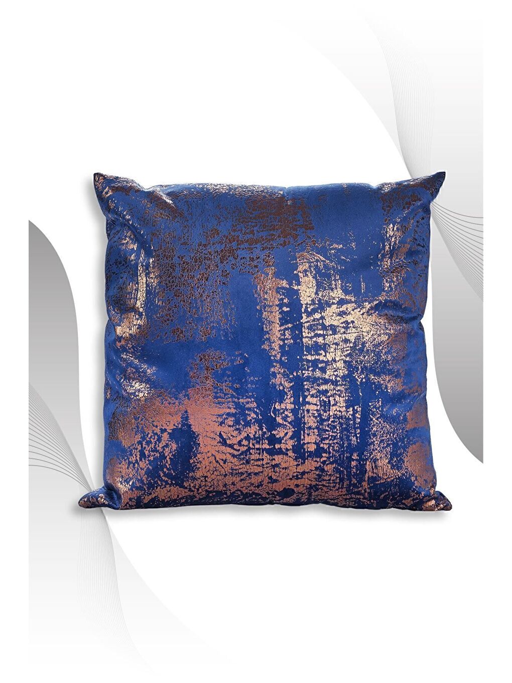 Lacivert Bakır Kırlent Kılıfı Dekoratif Desenli Kadife-1