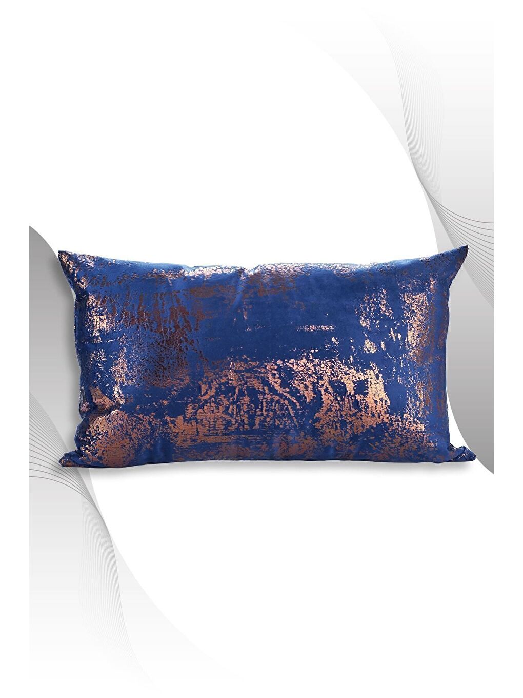 Lacivert Bakır Kırlent Kılıfı Dekoratif Desenli Kadife-2